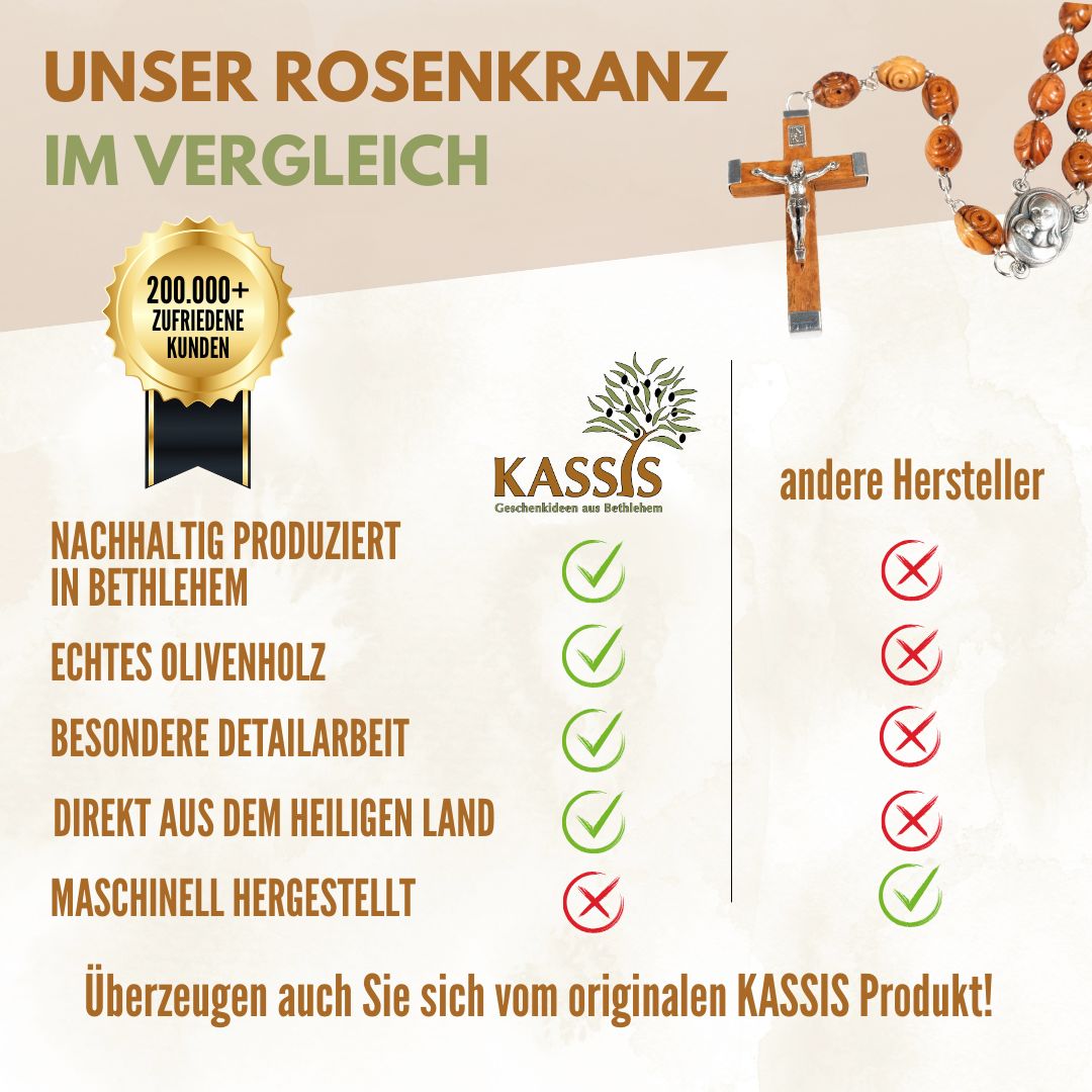 Rosenkranz aus Olivenholz mit verzierten Perlen (50 cm) | Gebetskette mit Kreuz als Geschenk zur Taufe, Kommunion & Firmung-3