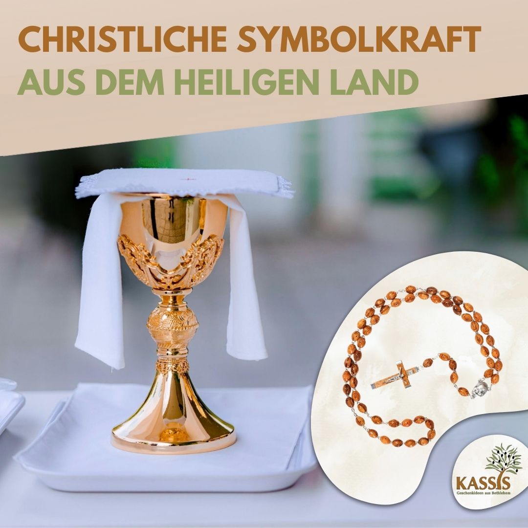 Rosenkranz aus Olivenholz mit verzierten Perlen (50 cm) | Gebetskette mit Kreuz als Geschenk zur Taufe, Kommunion & Firmung-4