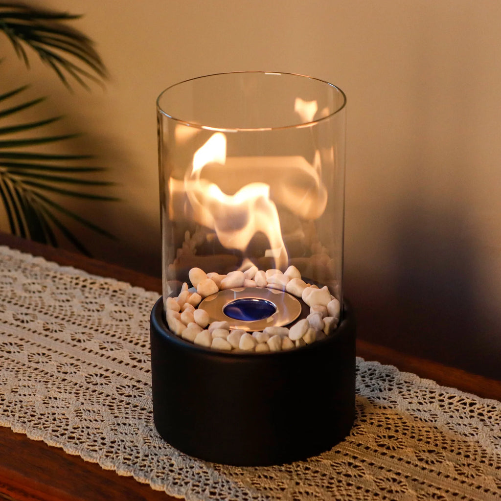 10.5" H Portable Tabletop Round Fireplace(Black)-0