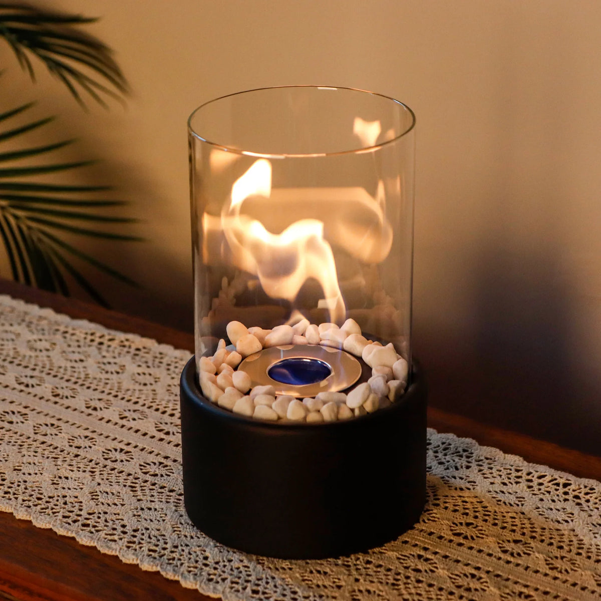 10.5" H Portable Tabletop Round Fireplace(Black)-0