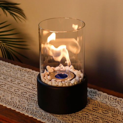 10.5" H Portable Tabletop Round Fireplace(Black)-0