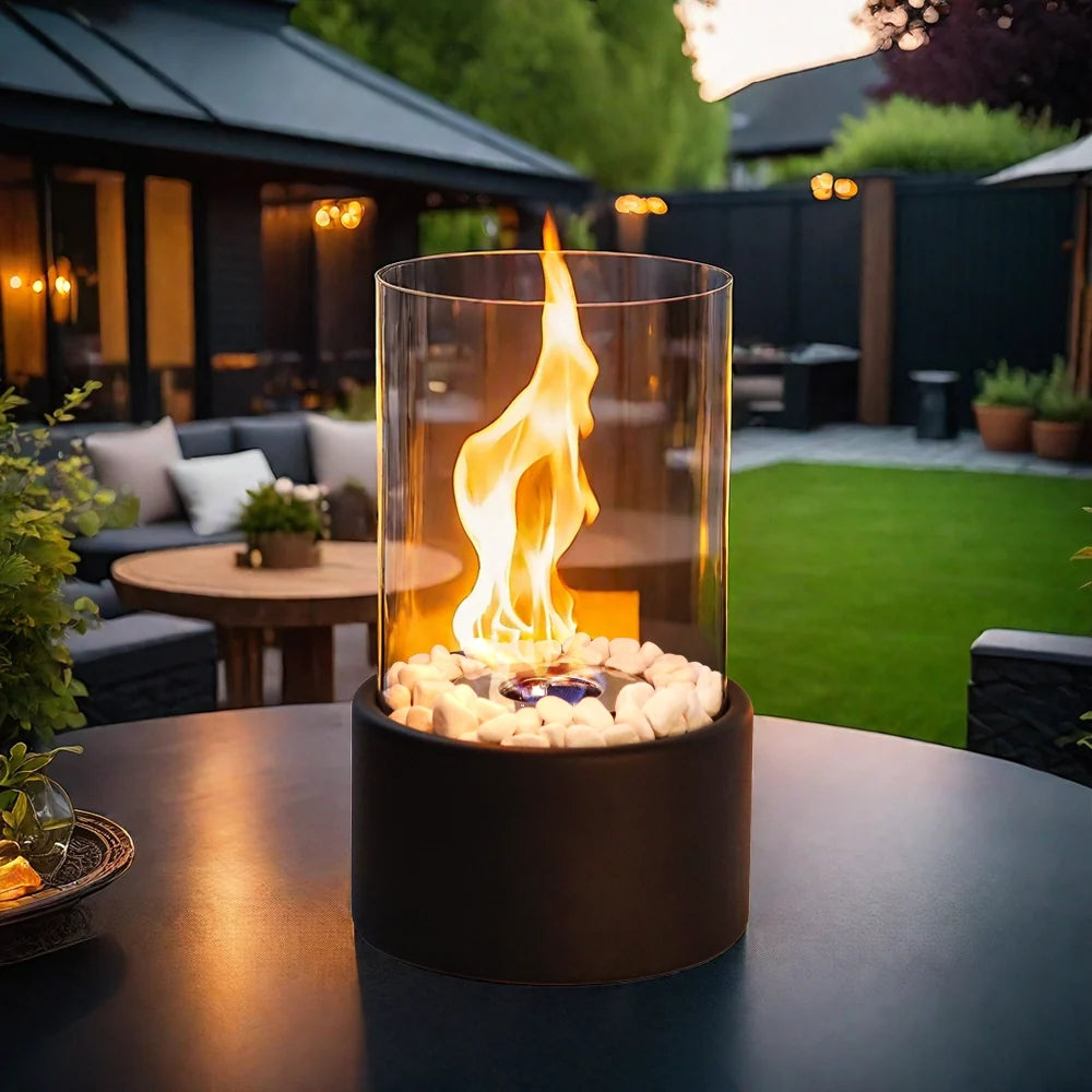 10.5" H Portable Tabletop Round Fireplace(Black)-2