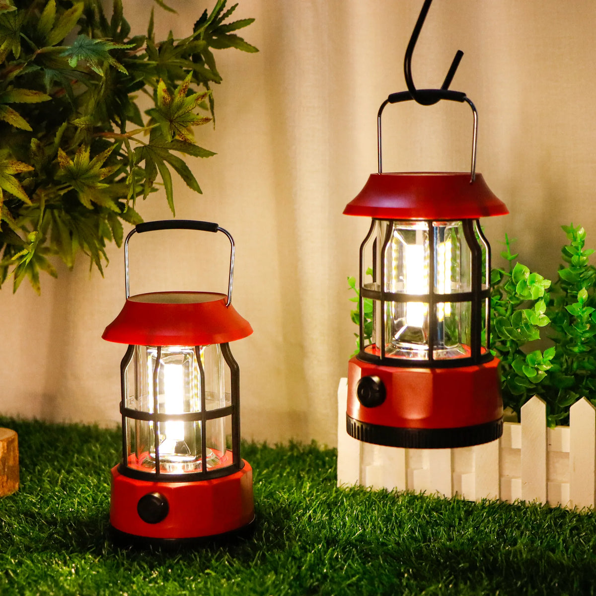 Set of 2 LED Solar Camping Lantern Dimmable