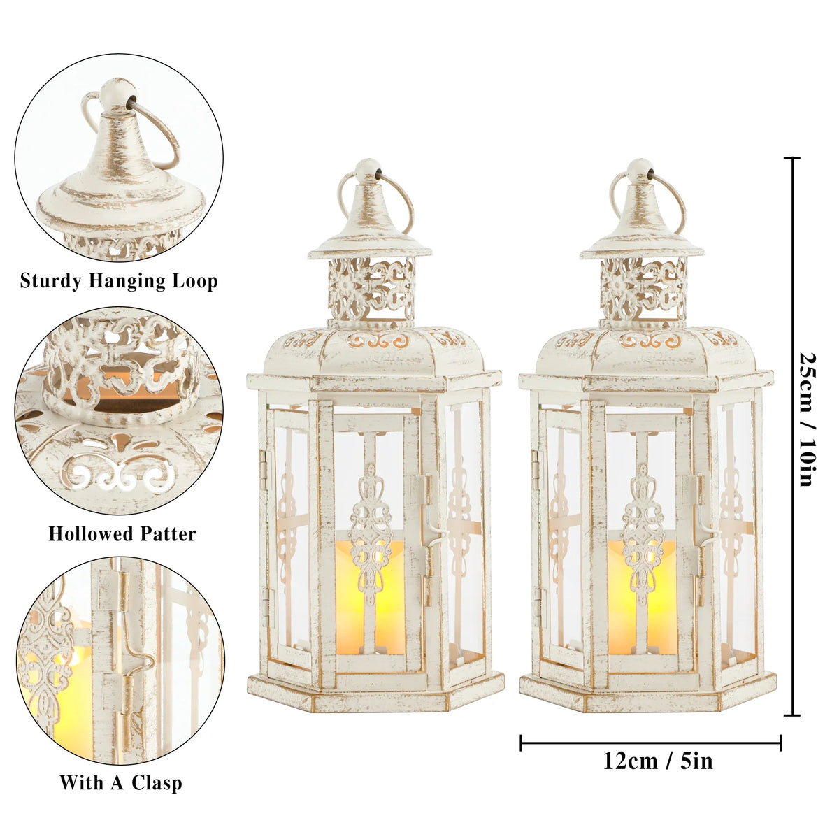 10 inch High Vintage Style Hanging Lantern（Set of 2 ）-4